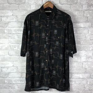 Campia Moda Black Hawaiian Silk Short Sleeved Button Down Casual Shirt Size XL